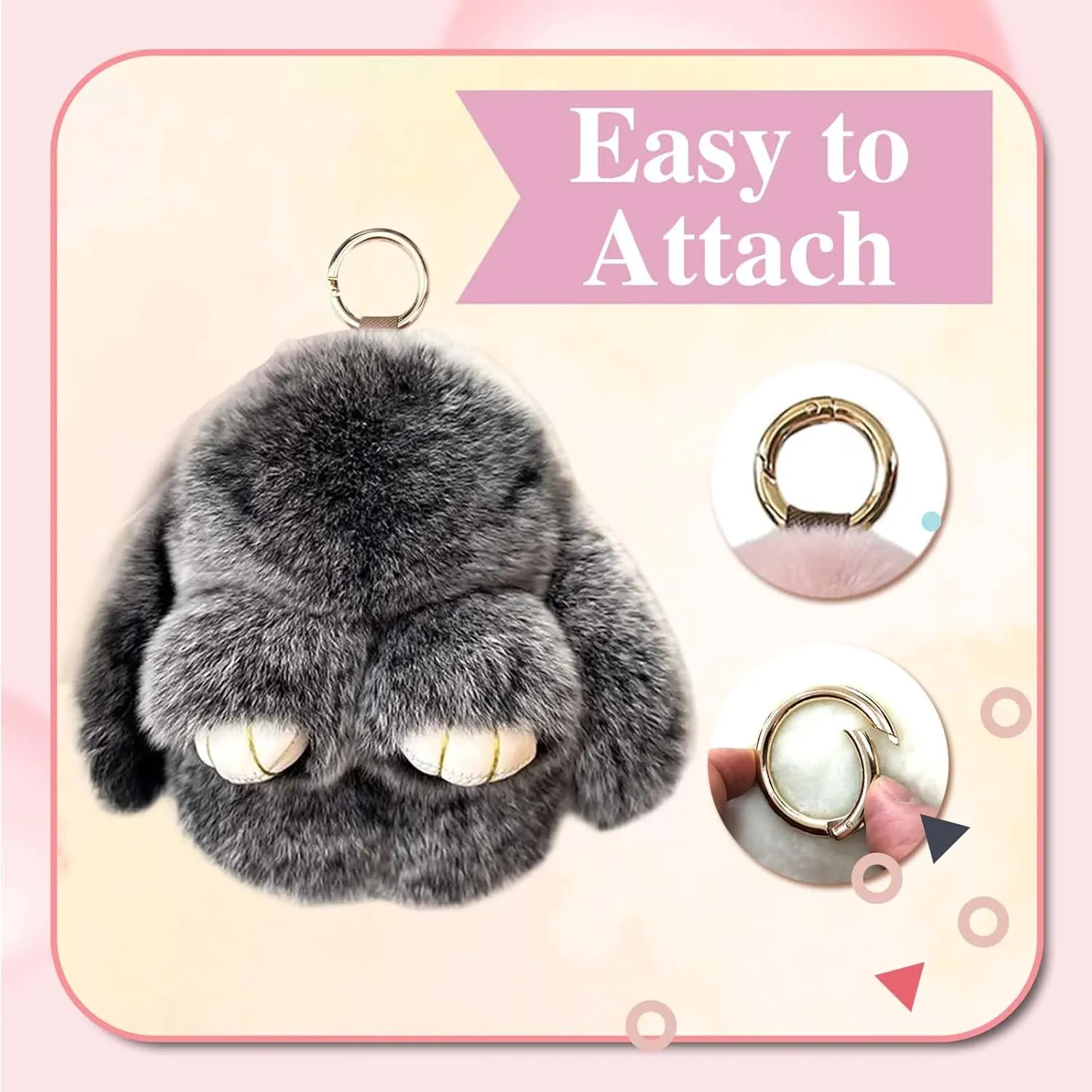 Bunny Keychain - BunnyLulu Keychain with Tin, Handmade Soft Bunny PomPom Charms for Christmas Birthday Gift