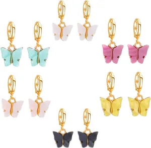 Butterfly Hoop Earrings, DORAFO Gold Plated Acrylic Butterfly Huggie Dangle Earrings, Cute Butterflies Earrings Set for Women Girls