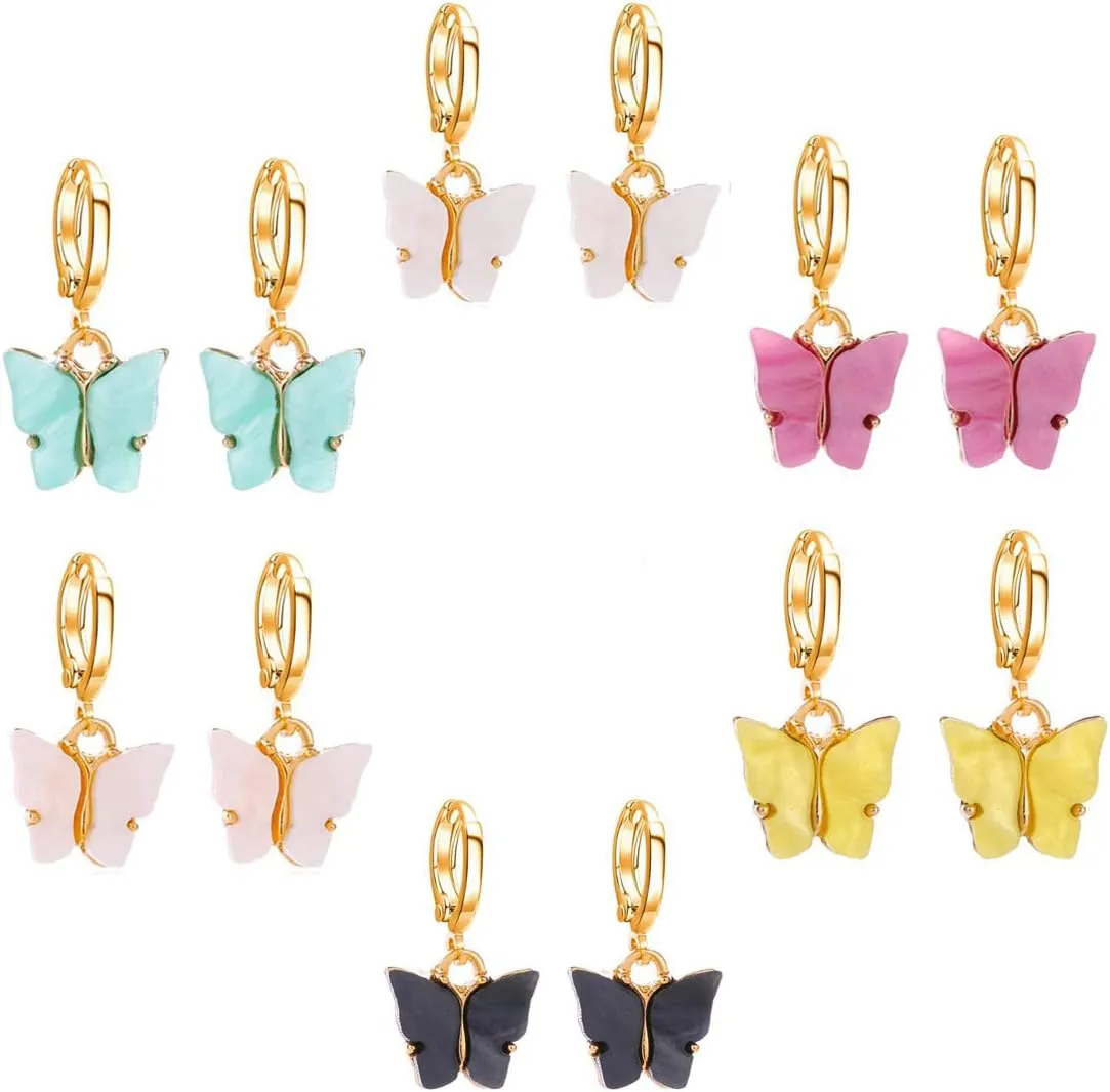 Butterfly Hoop Earrings, DORAFO Gold Plated Acrylic Butterfly Huggie Dangle Earrings, Cute Butterflies Earrings Set for Women Girls