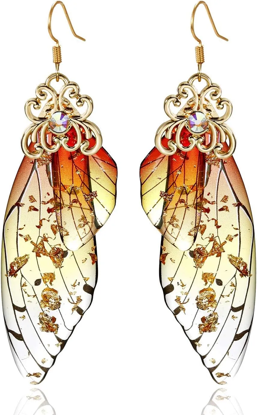 Butterfly Wing Drop Dangle Earrings Fairy Hook Earrings for Women Gold Plated Acrylic Crystal for Women Jewelry