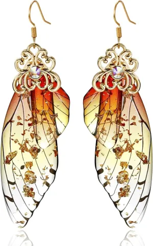 Butterfly Wing Drop Dangle Earrings Fairy Hook Earrings for Women Gold Plated Acrylic Crystal for Women Jewelry