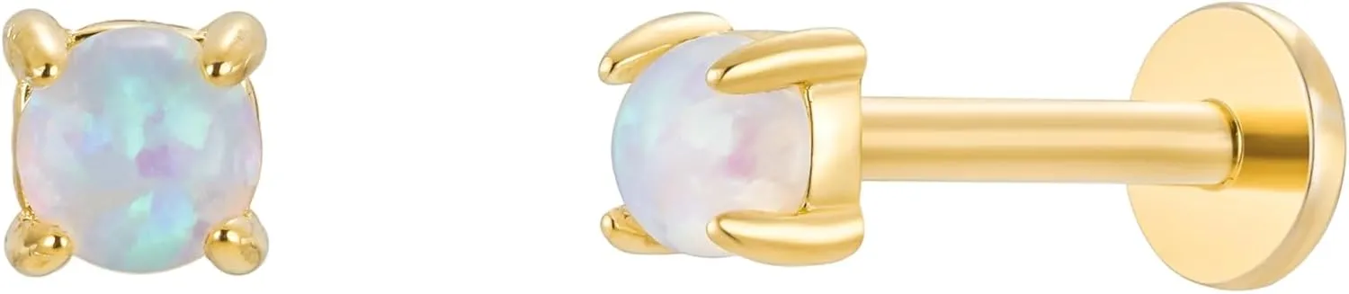 CAITLYNMINIMALIST 18K Gold Plated Sterling Silver Dainty Opal & CZ Diamond Elegant Mini Stud Earrings for Women