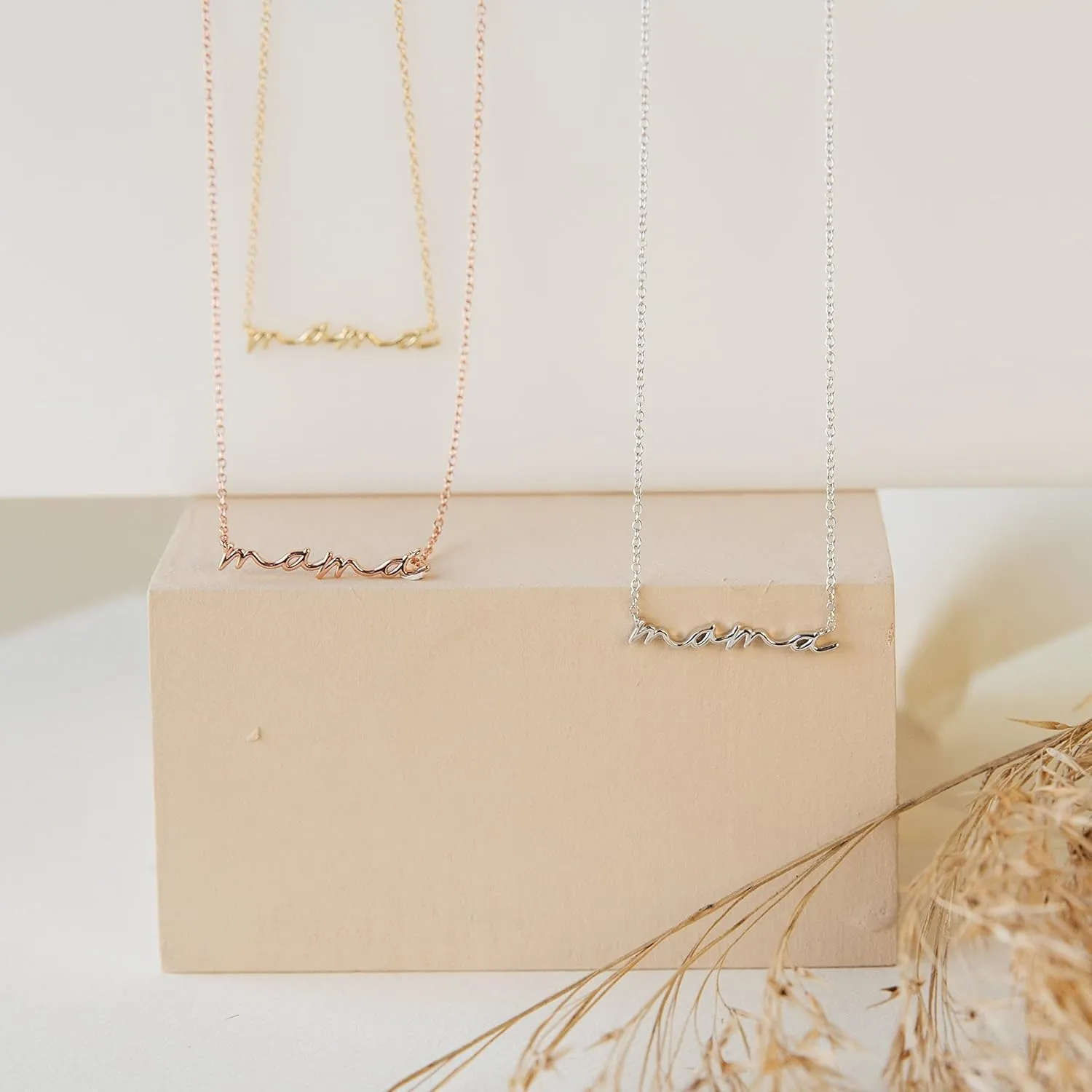 CAITLYNMINIMALIST Dainty Mama Necklace in 18K Gold 925 Sterling Silver Rose Gold Adjustable 16" 18" Mothers Day Gifts for Mom Grandma Wife