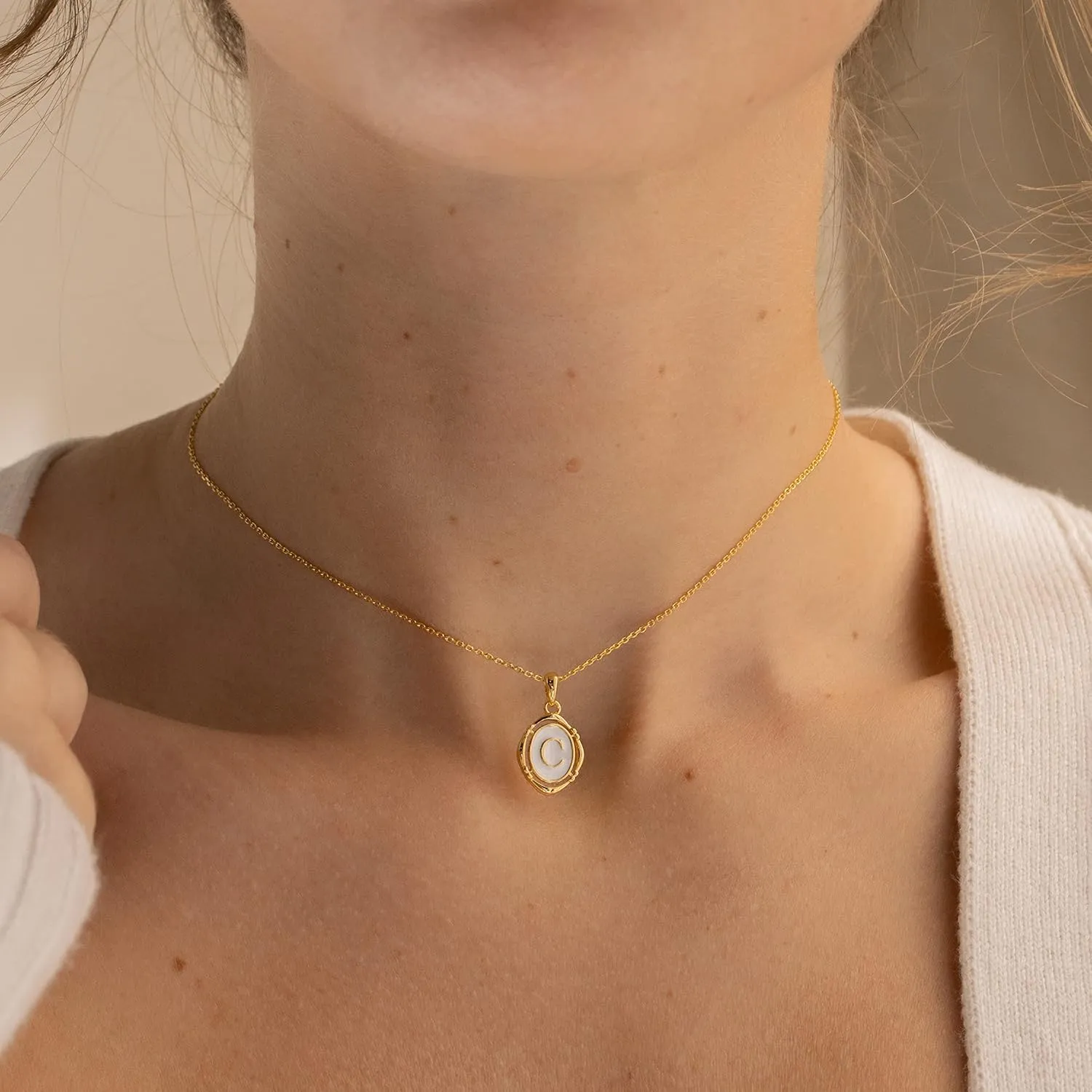 CAITLYNMINIMALIST Initial Pendant Necklace Custom White Enamel Gold Letter Charm Personalized Gift for Women