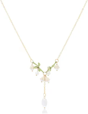 Caiyao Lily of The Valley Rose Flower Leaf Necklace Drop Dangle Earring Bracelet Set for Women Mom Friend Mother Vintage Tassel Chain Necklace Bride Wedding Spring Summer Jewelry Birthday Gift