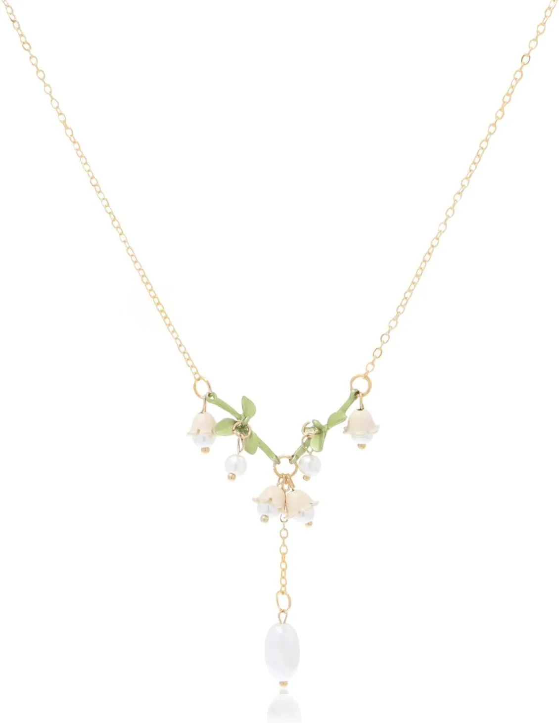 Caiyao Lily of The Valley Rose Flower Leaf Necklace Drop Dangle Earring Bracelet Set for Women Mom Friend Mother Vintage Tassel Chain Necklace Bride Wedding Spring Summer Jewelry Birthday Gift