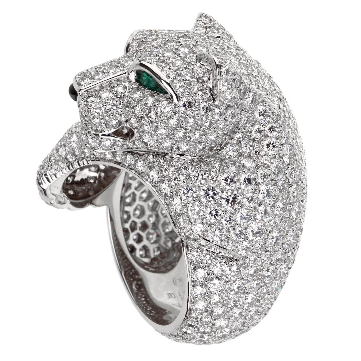 Cartier Panthere Pave Diamond Emerald White Gold Ring
