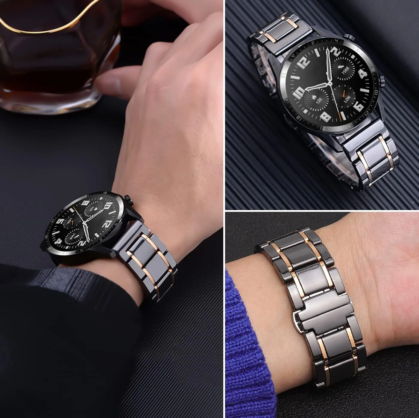 Ceramic Watch Band Universal strap with Quick Release Pins Butterfly Buckle Deployment Clasp Bracelet 14mm 16mm 18mm 20mm 22mm White Black