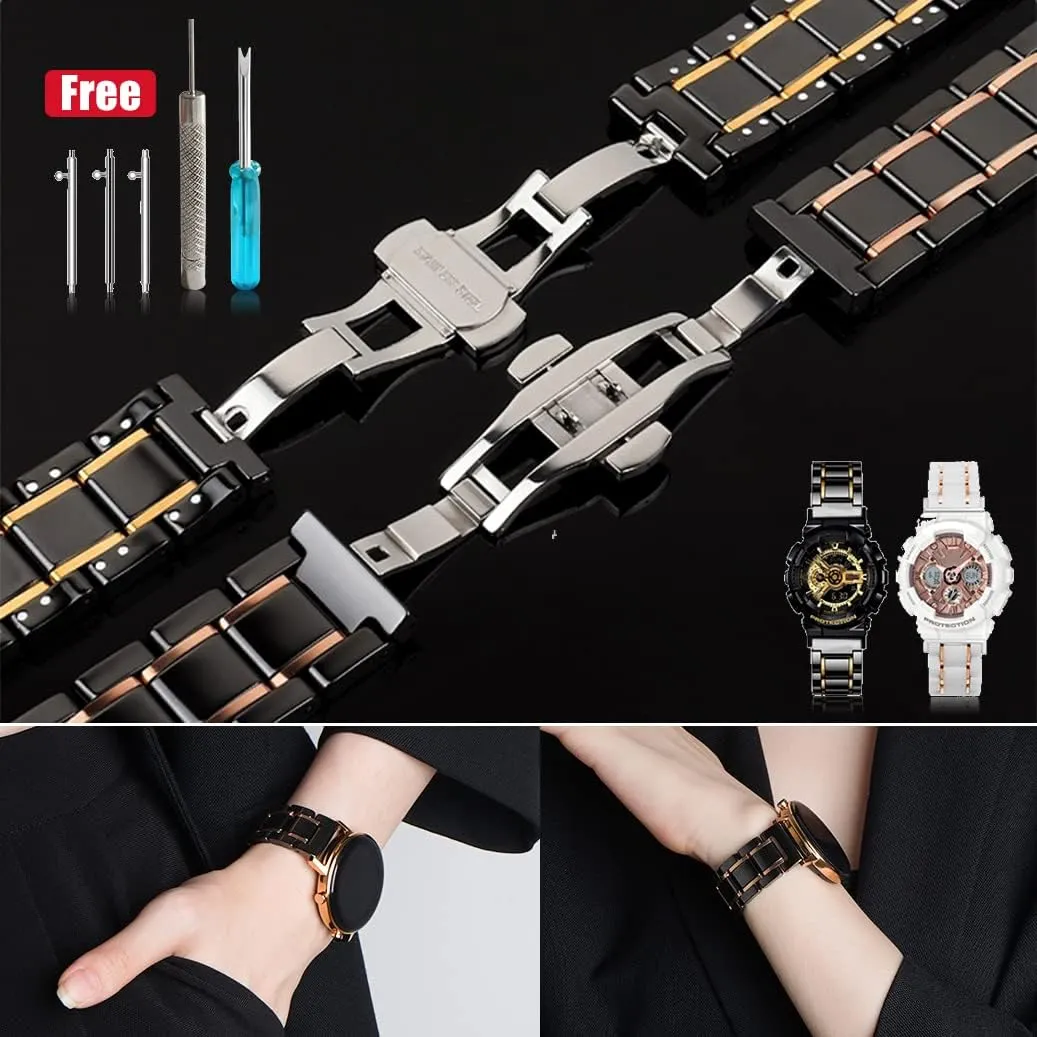 Ceramic Watch Band Universal strap with Quick Release Pins Butterfly Buckle Deployment Clasp Bracelet 14mm 16mm 18mm 20mm 22mm White Black