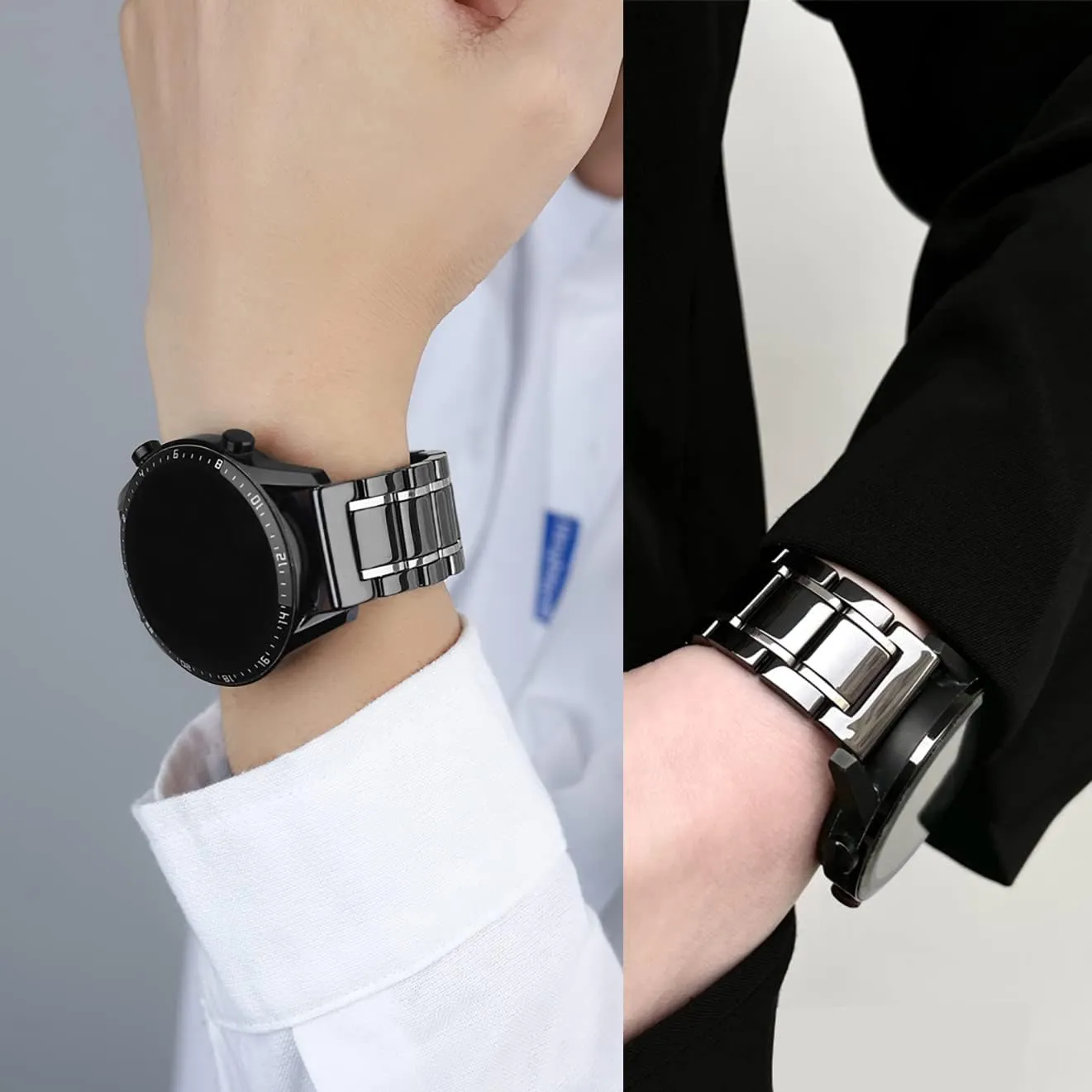 Ceramic Watch Band Universal strap with Quick Release Pins Butterfly Buckle Deployment Clasp Bracelet 14mm 16mm 18mm 20mm 22mm White Black