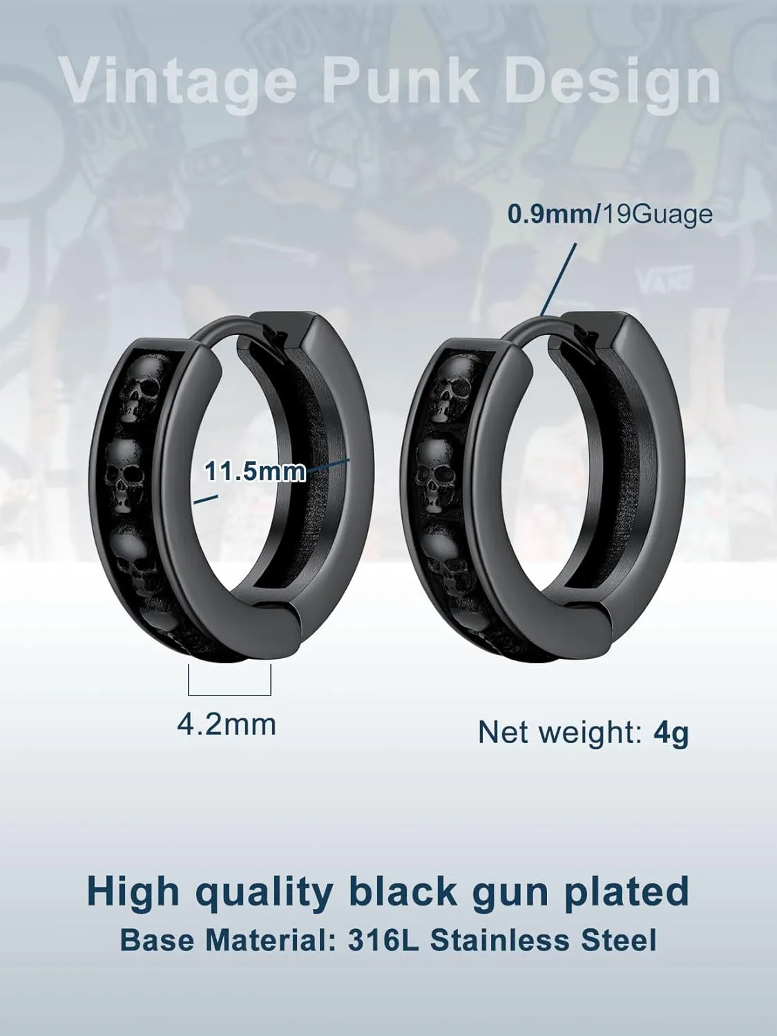 ChainsProMax Hoop Earrings for Men, Chain/Norse Viking/Skull Men's Earrings Cuban Link Hypoallergenic Vintage Huggie Mens Earrings Hoops, Stainless Steel/Gold Plated/Black-with Gift Box