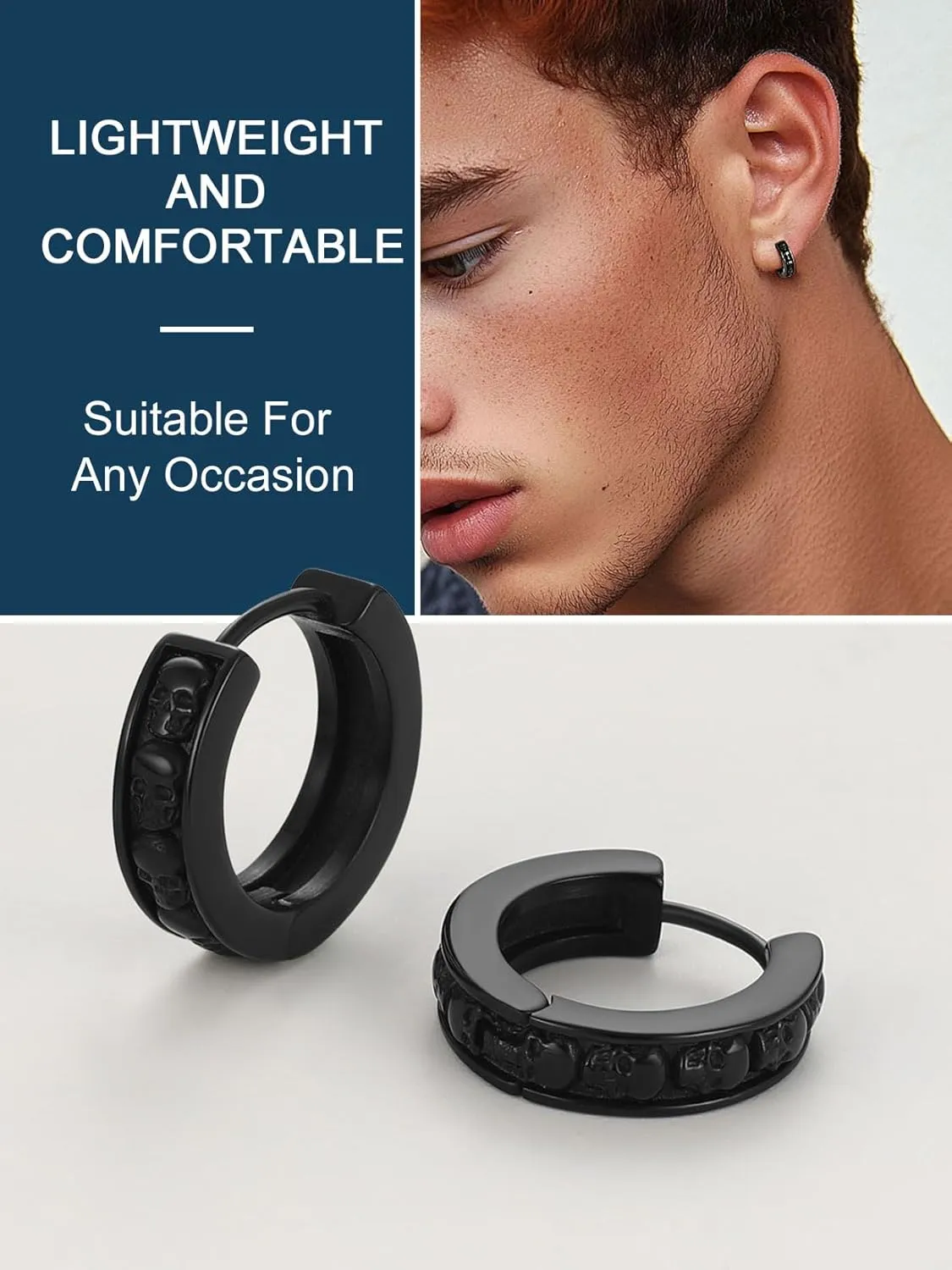 ChainsProMax Hoop Earrings for Men, Chain/Norse Viking/Skull Men's Earrings Cuban Link Hypoallergenic Vintage Huggie Mens Earrings Hoops, Stainless Steel/Gold Plated/Black-with Gift Box