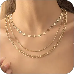 choice of all Gold Star Necklace for Women Triple Layered Necklace for Womens Minimalist Multiple Choker Necklace