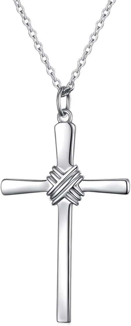 Christmas Gifts Women Men Cross Necklace 925 Sterling Silver Unisex Crufix Necklaces with Strong 24 Inches Long Chain Jewelry