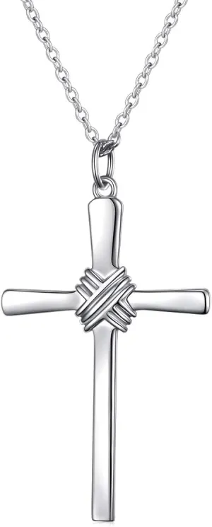 Christmas Gifts Women Men Cross Necklace 925 Sterling Silver Unisex Crufix Necklaces with Strong 24 Inches Long Chain Jewelry