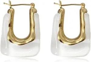 Chunky Clear Earrings Resin Earrings Retro U Shaped Hoop Earrings Huggie Earrings for Women Minimalist Square Earrings Gift For Women