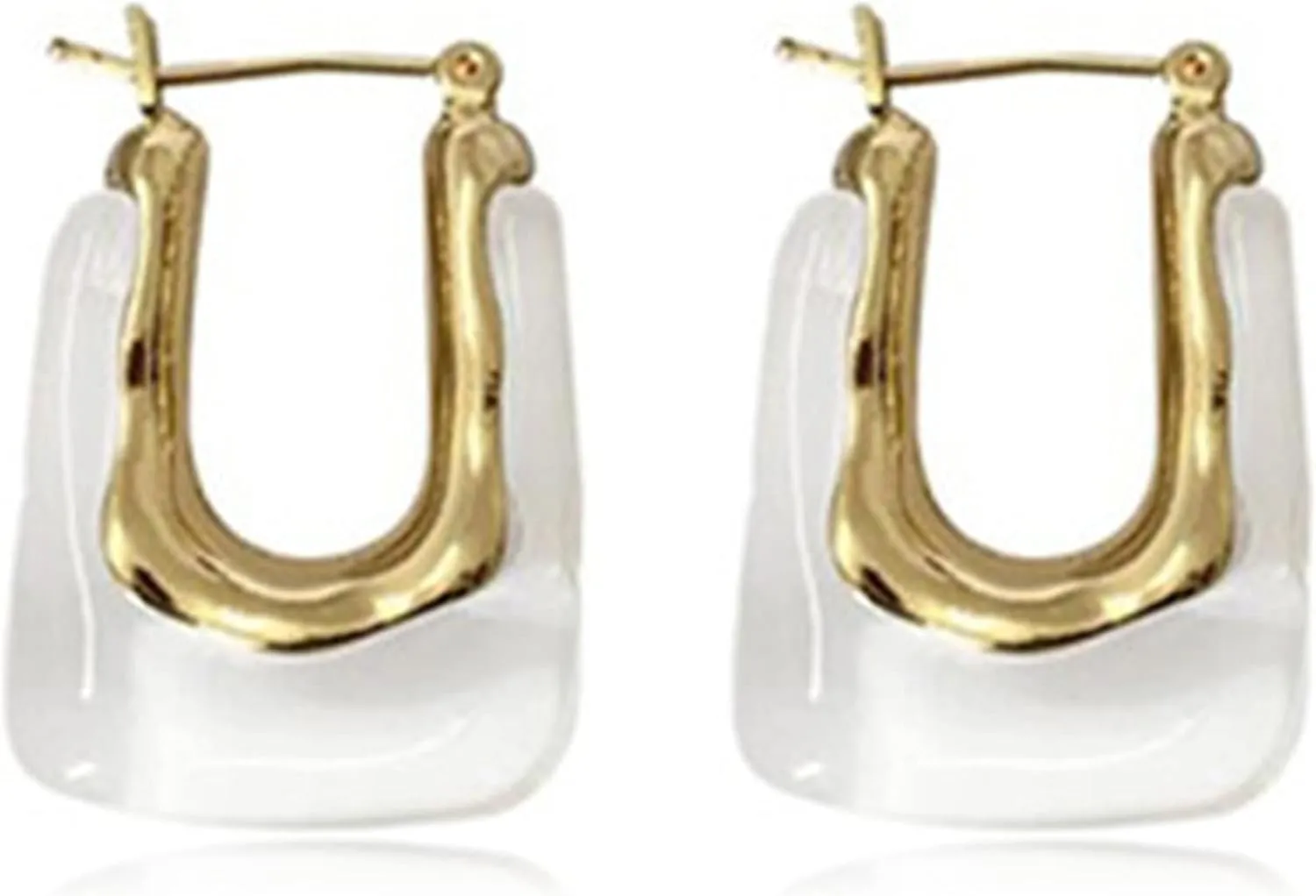 Chunky Clear Earrings Resin Earrings Retro U Shaped Hoop Earrings Huggie Earrings for Women Minimalist Square Earrings Gift For Women