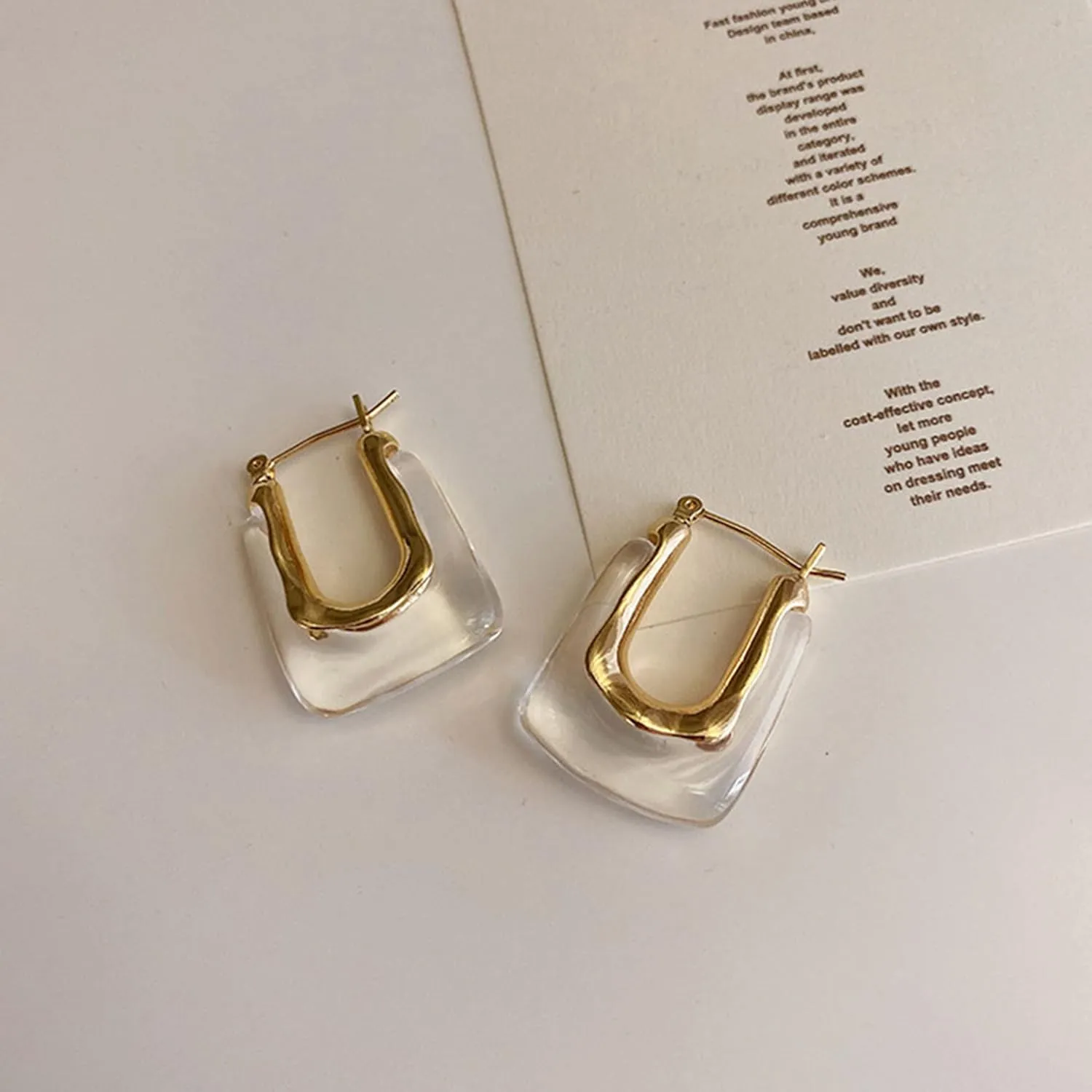 Chunky Clear Earrings Resin Earrings Retro U Shaped Hoop Earrings Huggie Earrings for Women Minimalist Square Earrings Gift For Women