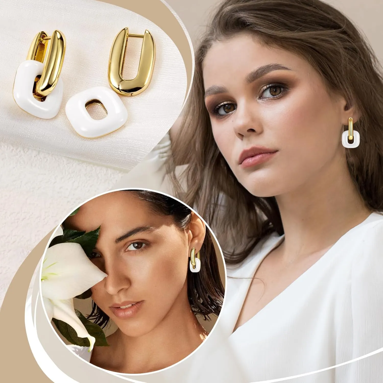 Chunky Gold Earrings for Women Trendy, 14K Gold Plated Enamel Huggie Hoop Earring Convertible Link Jewelry Gifts