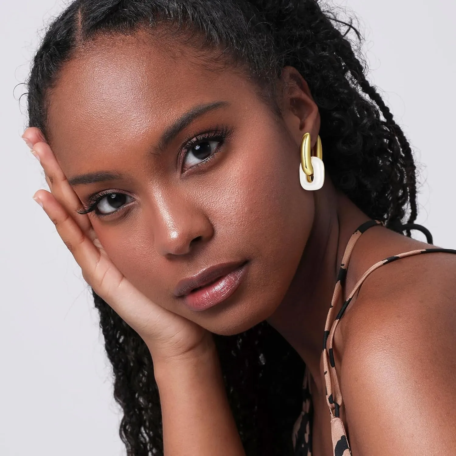 Chunky Gold Earrings for Women Trendy, 14K Gold Plated Enamel Huggie Hoop Earring Convertible Link Jewelry Gifts