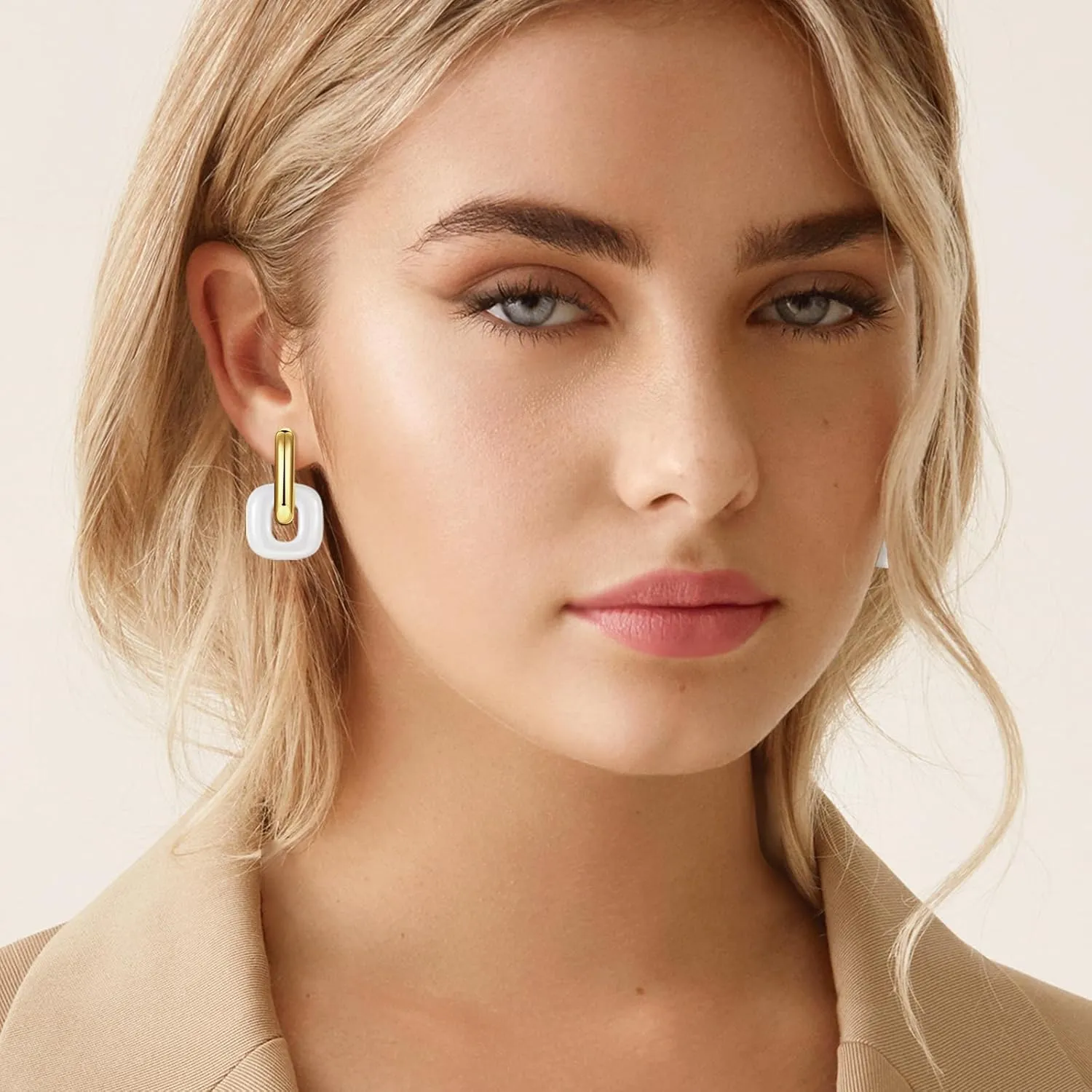 Chunky Gold Earrings for Women Trendy, 14K Gold Plated Enamel Huggie Hoop Earring Convertible Link Jewelry Gifts