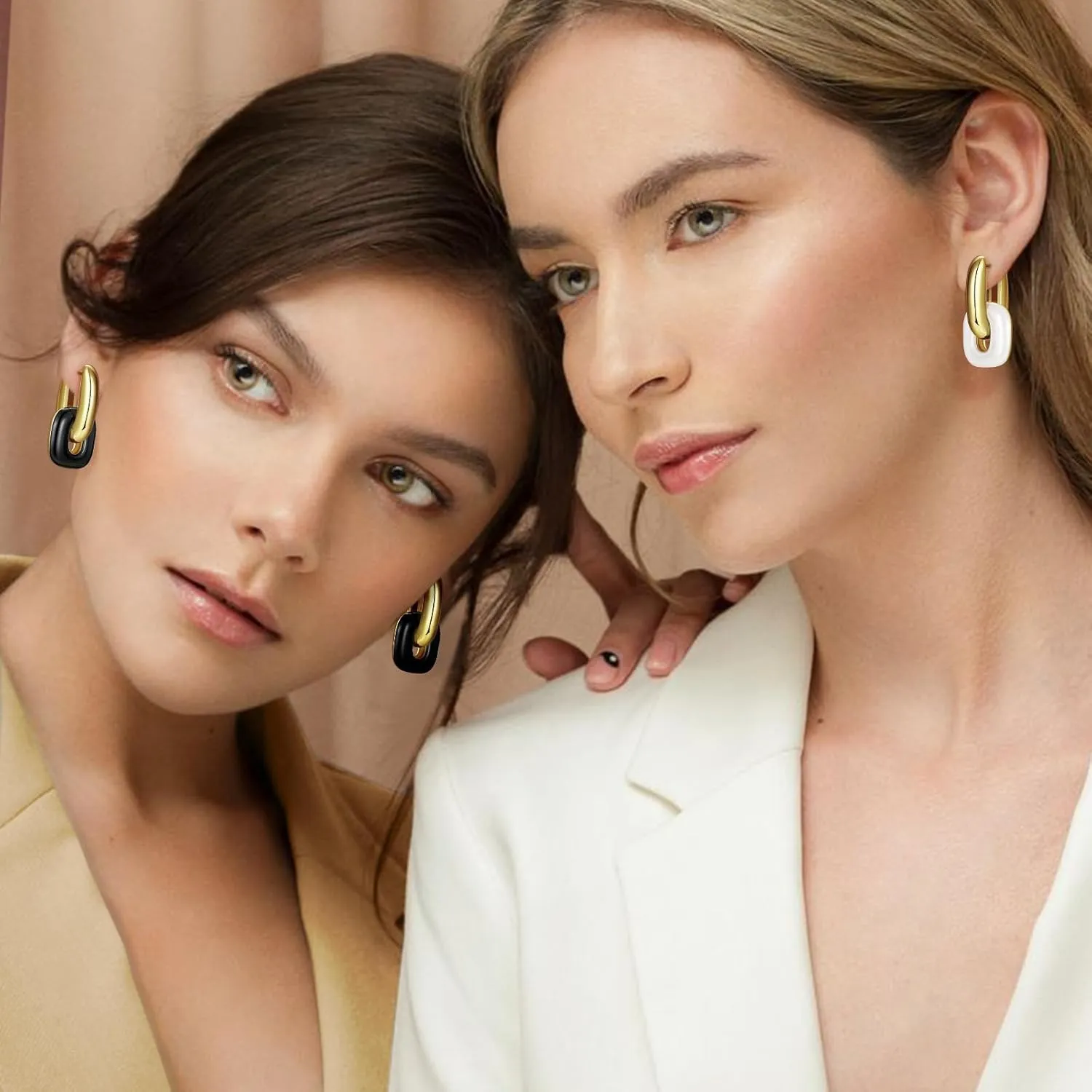 Chunky Gold Earrings for Women Trendy, 14K Gold Plated Enamel Huggie Hoop Earring Convertible Link Jewelry Gifts