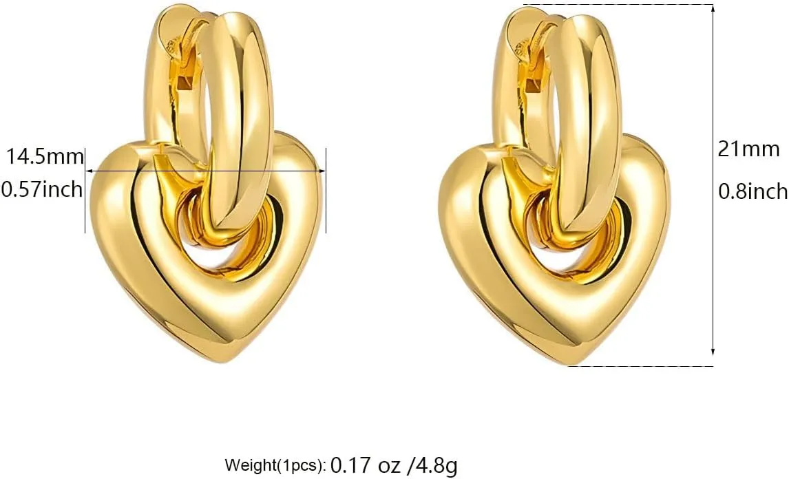 Chunky Gold Hoops Earrings for Women,18K Gold Plated Stainless Steel Earrings with Convertible Dangle,Hypoallergenic Trendy Jewelry Gift for Women