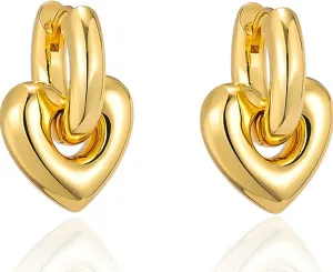 Chunky Gold Hoops Earrings for Women,18K Gold Plated Stainless Steel Earrings with Convertible Dangle,Hypoallergenic Trendy Jewelry Gift for Women