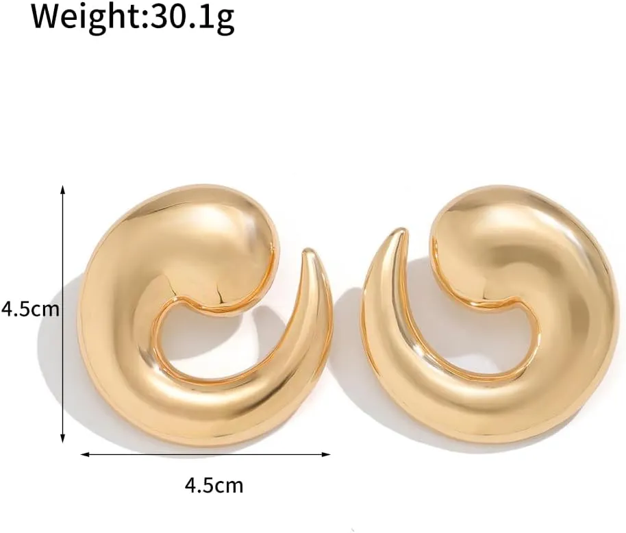 Chunky Gold Spiral Stud Earrings for Women Minimalist Silver Geometric Large Thick Drop Dangle Earrings Trendy Punk Statement Jewelry Accessories