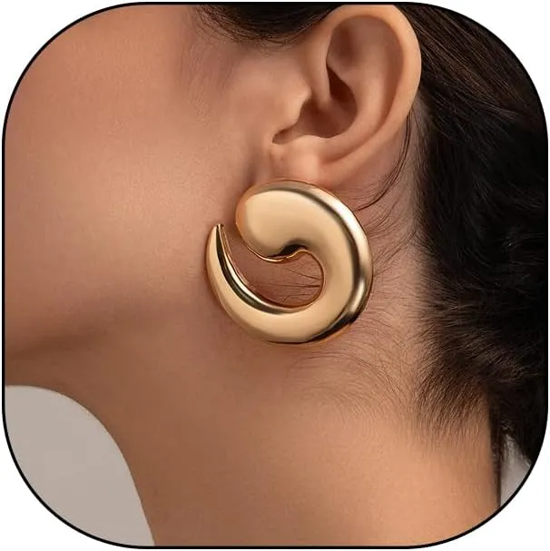 Chunky Gold Spiral Stud Earrings for Women Minimalist Silver Geometric Large Thick Drop Dangle Earrings Trendy Punk Statement Jewelry Accessories