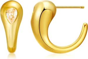 Cicy Bell 18k Gold Plated Chunky Earrings for Womens Teardrop Cubic Zirconia Stud Earrings for Gifts