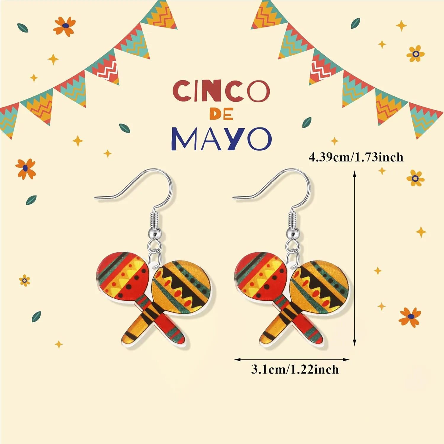 Cinco De Mayo Earrings for Women Colorful Acrylic Fiesta Earring for Mexican Festival Jewelry Gifts