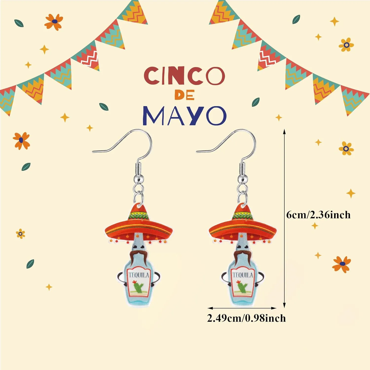 Cinco De Mayo Earrings for Women Colorful Acrylic Fiesta Earring for Mexican Festival Jewelry Gifts