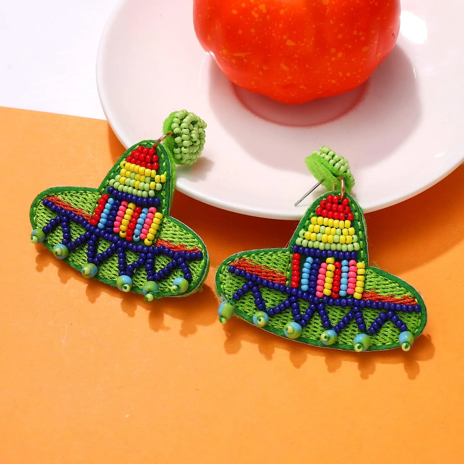 Cinco de Mayo Earrings for Women Girls Beaded Sombrero Chili Pepper Drop Dangle Earrings Mexican Party Jewelry Gifts