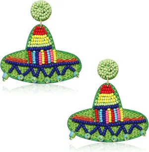 Cinco de Mayo Earrings for Women Girls Beaded Sombrero Chili Pepper Drop Dangle Earrings Mexican Party Jewelry Gifts