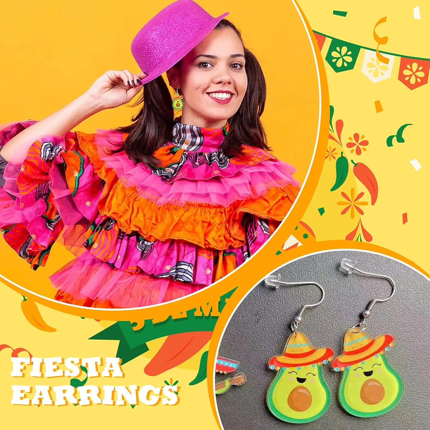 Cinco De Mayo Earrings Mexican Earrings for Women Fiesta Earrings Funny Rainbow Horse Pepper Racket Earrings Mexican Jewelry Mexican Festival Fiesta Party Jewelry Gifts