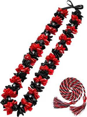 Cindeer Graduation Leis with Kukui Nut Beads and Honor Cord Class of 2025 Graduation Ribbon Leis Hawaiian Kukui Nut Beads Necklace for Student Party Gift Supplies