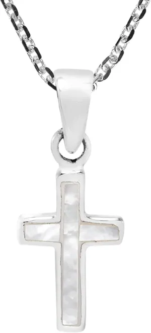 Classic Cross Statement White Mother of Pearl .925 Sterling Silver Pendant Necklace