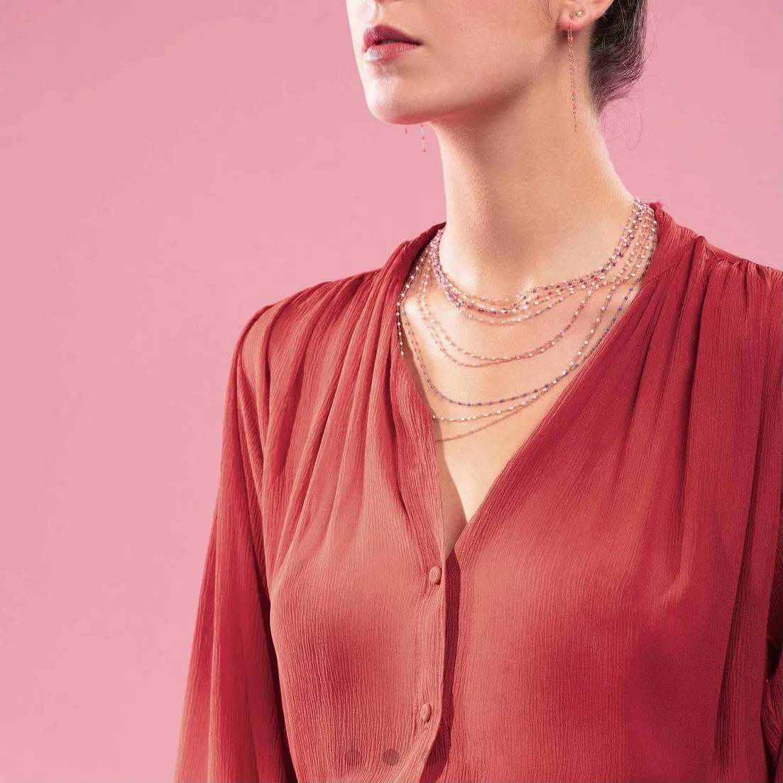 Classic GiGi Pink necklace, yellow gold, 16.5”