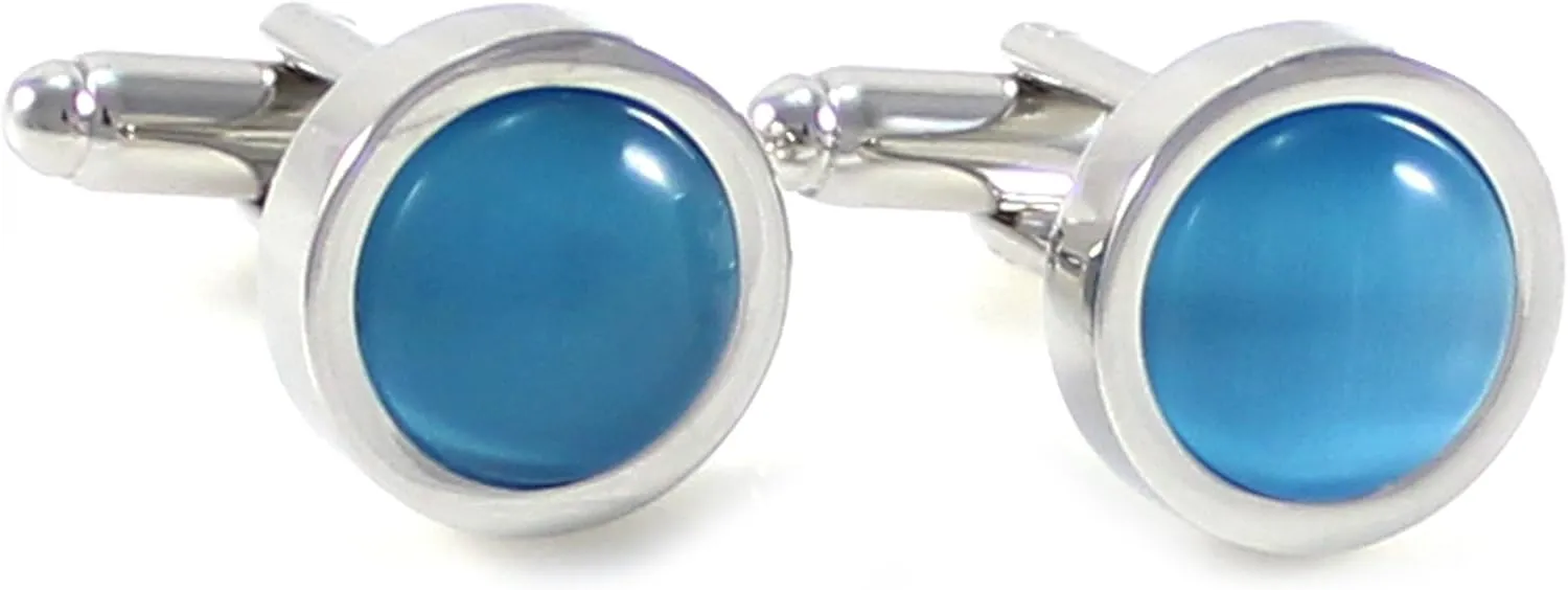 Classic Rhodium Plated Round Arch Cats Eye Cufflinks with Box