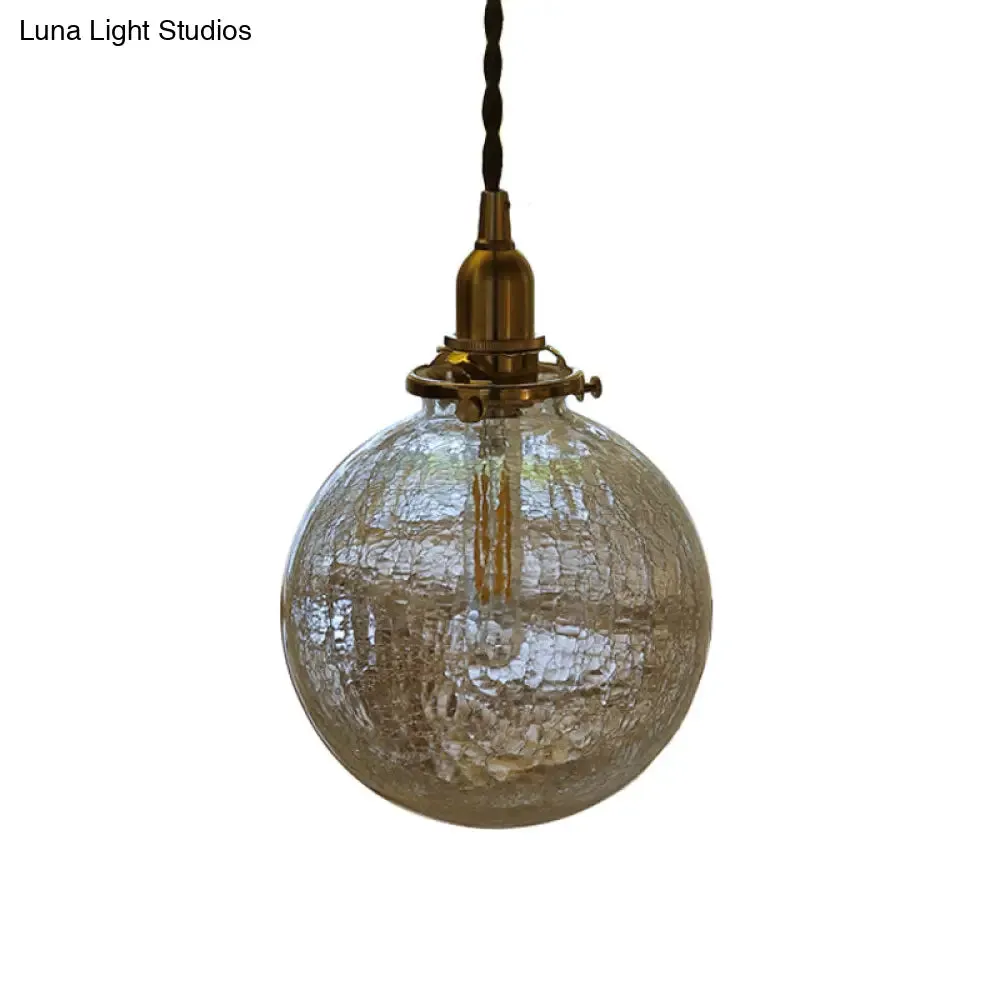 Clear Crackle Glass Pendant: Minimalist Brass Ball Washroom Lighting Fixture