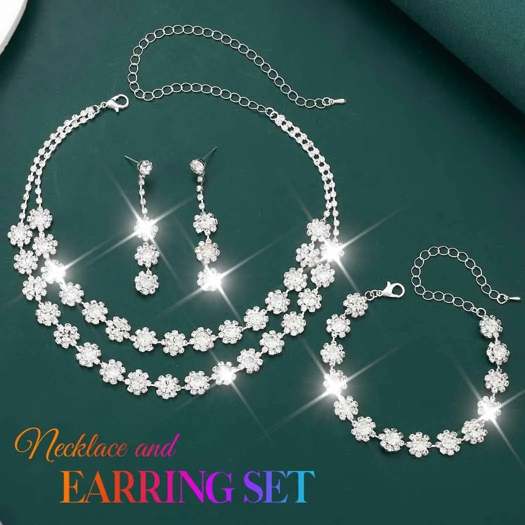 CLOACE Crystal Bridal Wedding Jewelry Set Sparkly Rhinestone Bracelet Earrings Prom Jewelry Accessories for Women