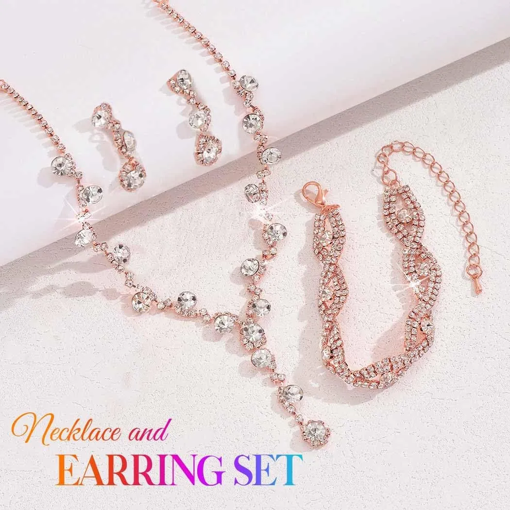 CLOACE Rhinestone Necklace Set Silver Sparkly Earrings Bracelet Bridal Prom Wedding Jewelry Sets for Women and Bride