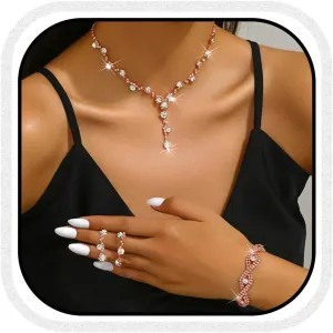 CLOACE Rhinestone Necklace Set Silver Sparkly Earrings Bracelet Bridal Prom Wedding Jewelry Sets for Women and Bride