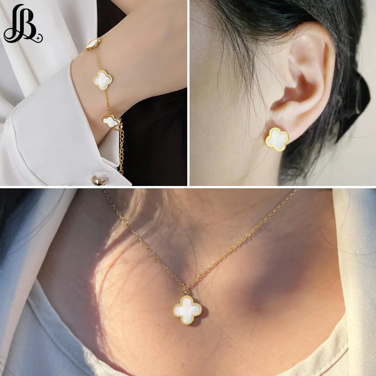 Clover Necklace Pendant Earring Bracelet Set | Designer Necklace Earring Bracelet Jewelry Set | Lovely Gift
