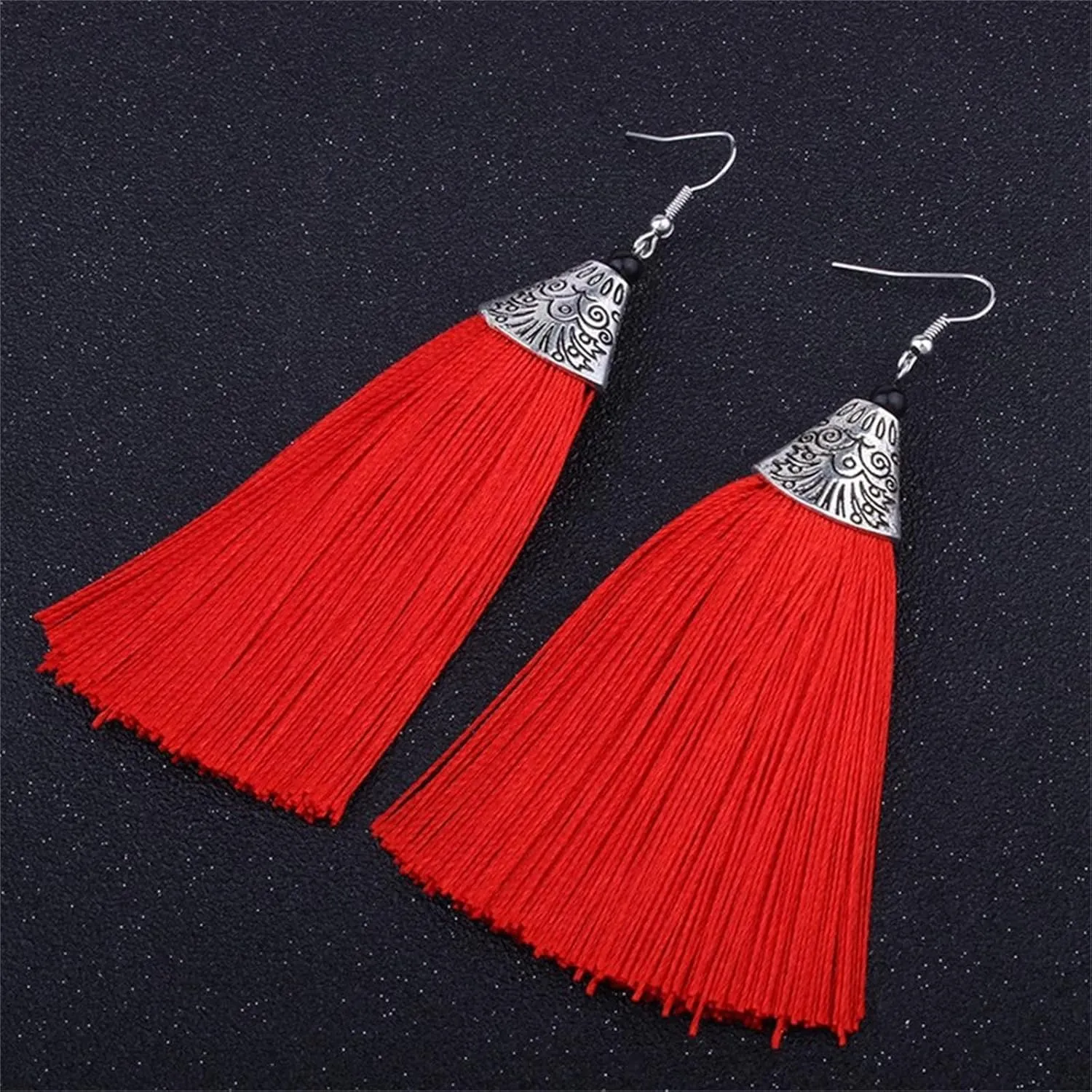 Coadipress 9 Pairs Colorful Long Thread Tassel Earrings Set for Women - Statement Handmade Boho Ethnic Silk Fabric Earrings Fashion Jewelry