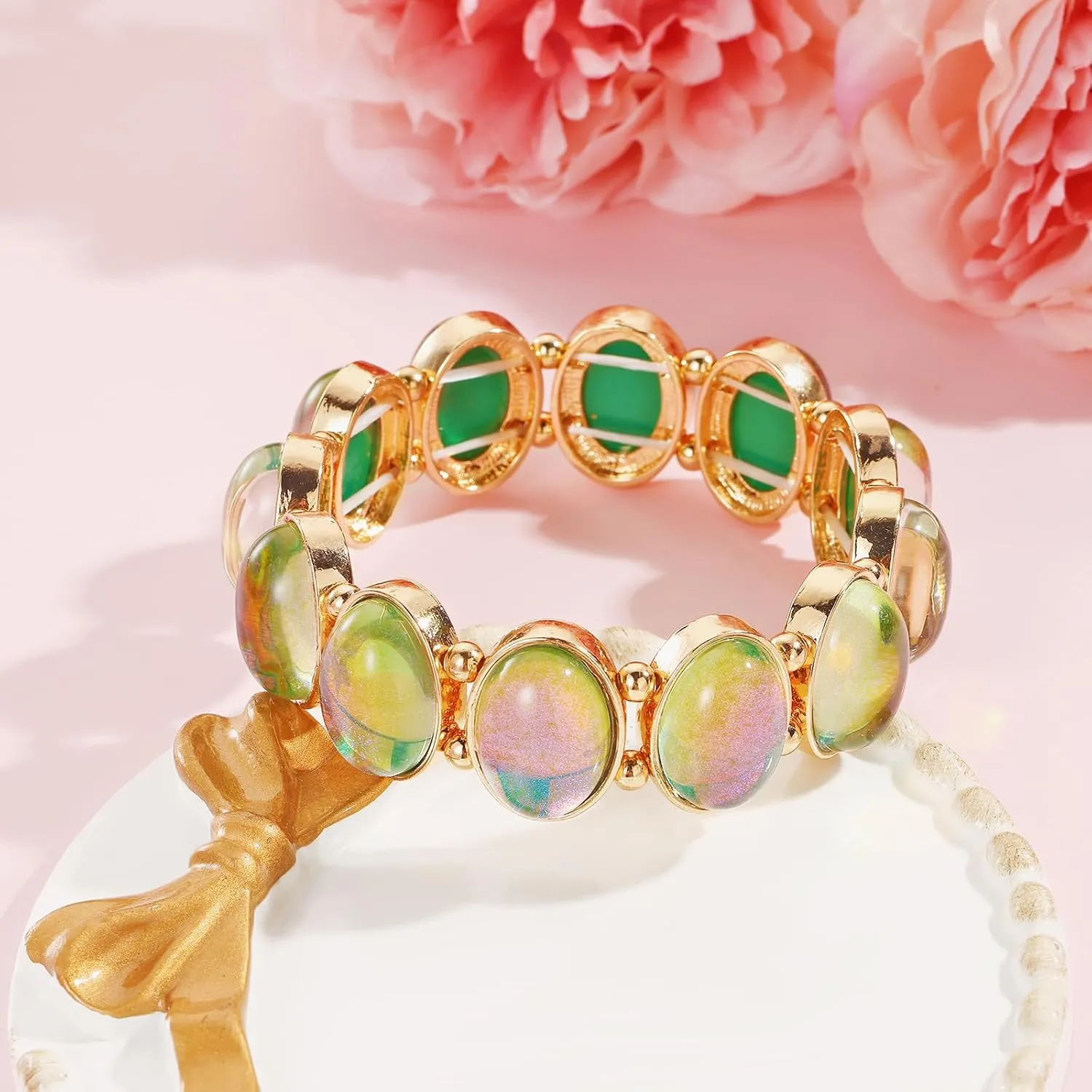 Coiris Crystal Stretch Bracelet for Women Pink Sparkle Bling Rhinestone Trendy Bracelets for Women