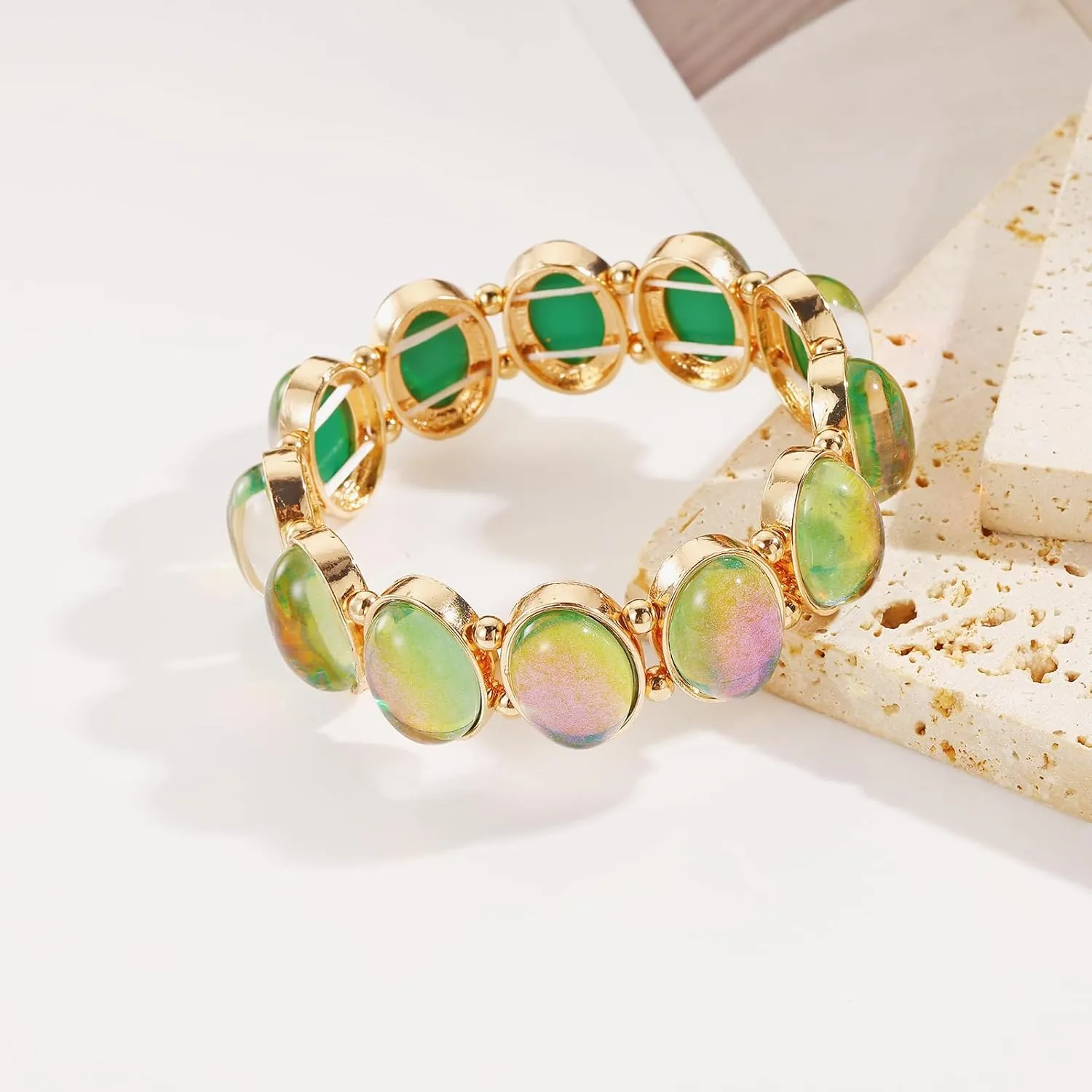 Coiris Crystal Stretch Bracelet for Women Pink Sparkle Bling Rhinestone Trendy Bracelets for Women