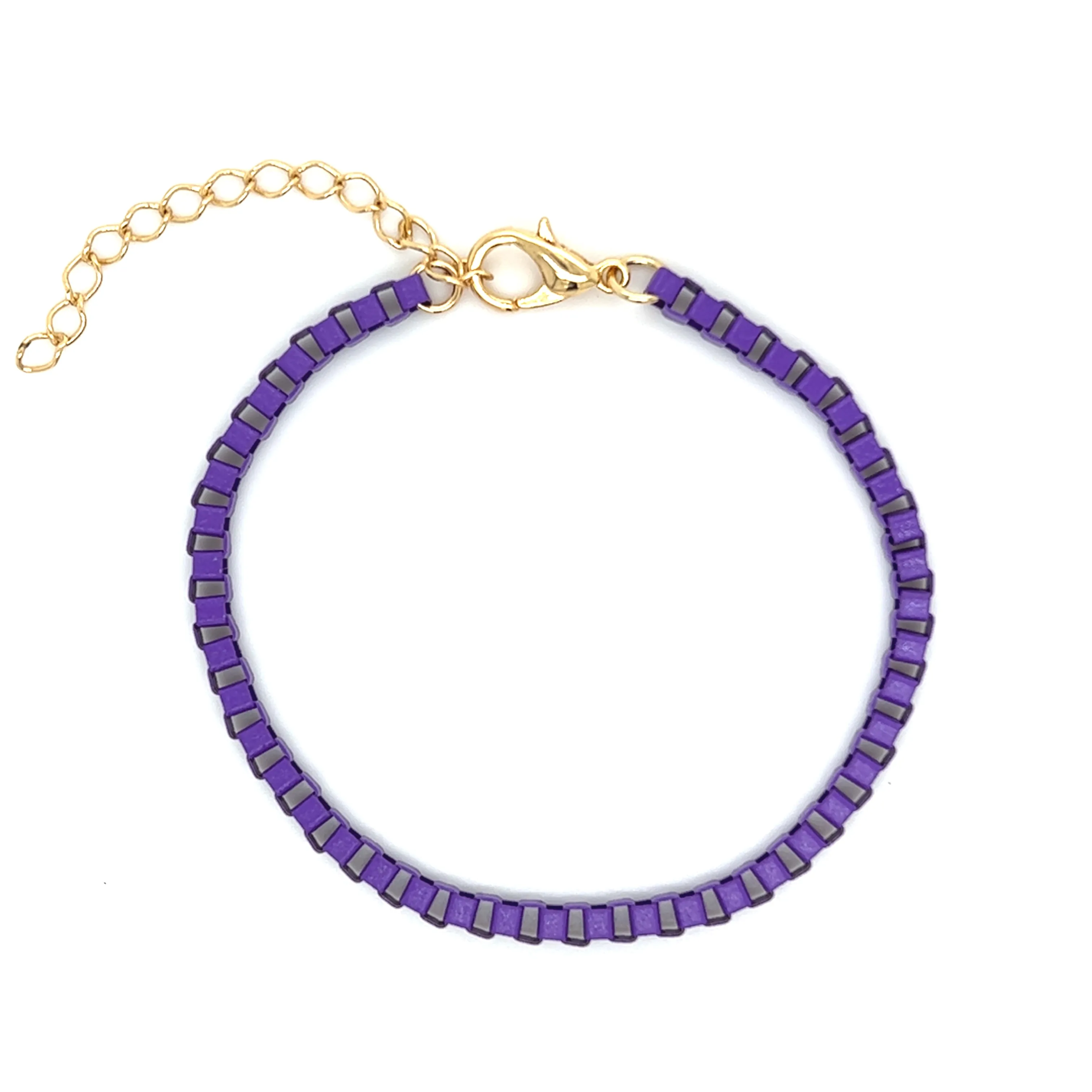 Colored Enamel Thick Box Chain Bracelet (3mm)