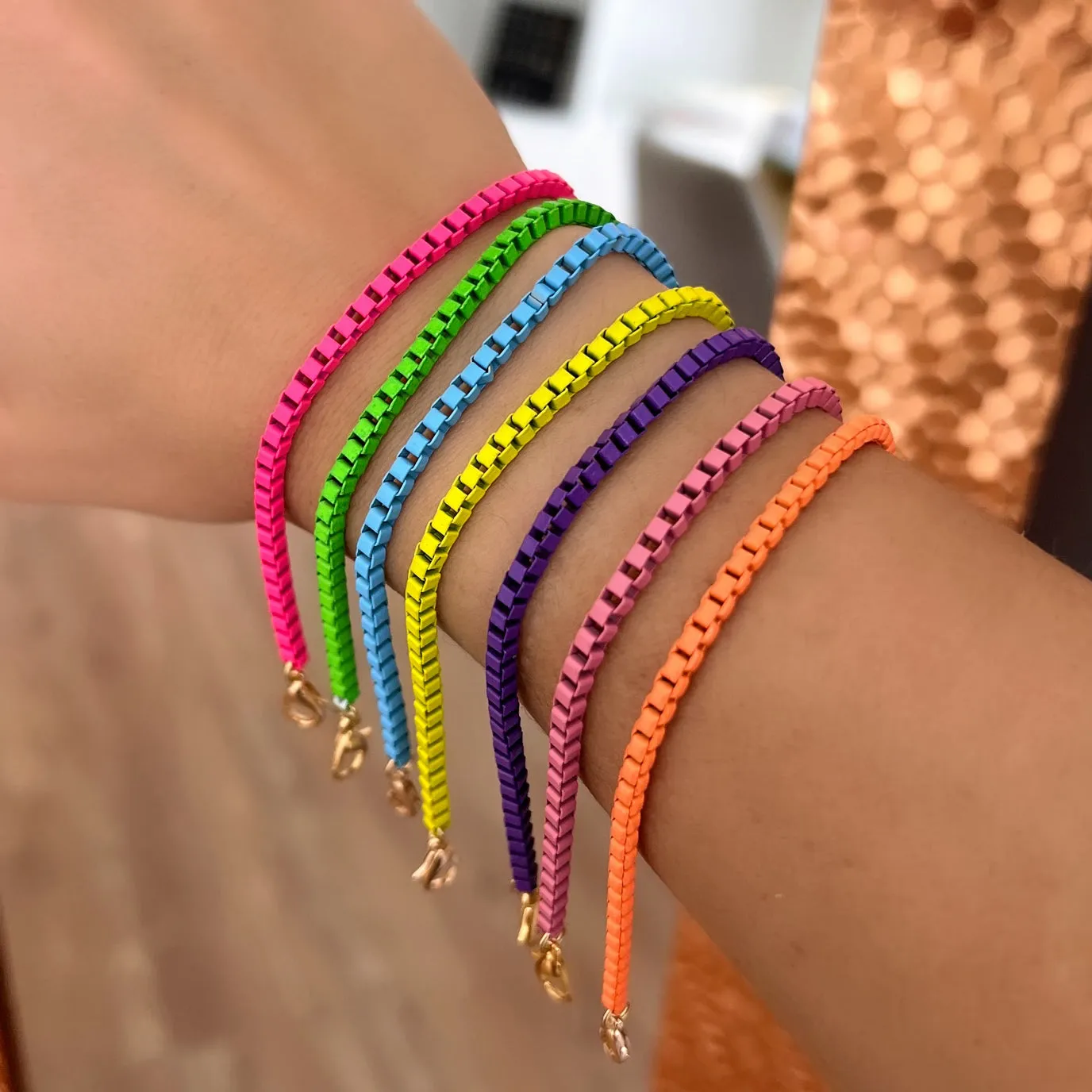 Colored Enamel Thick Box Chain Bracelet (3mm)